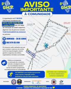 Mapa do bloqueio de ruas em Arapongas para corrida no dia 28 de setembro