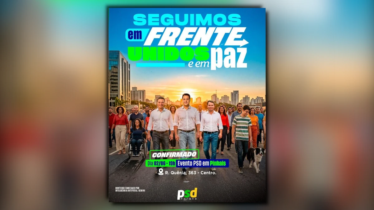 Encontro regional do PSD Paraná em Pinhais mostrando o governador Ratinho Junior e o deputado Sandro Alex conversando no palco do evento.