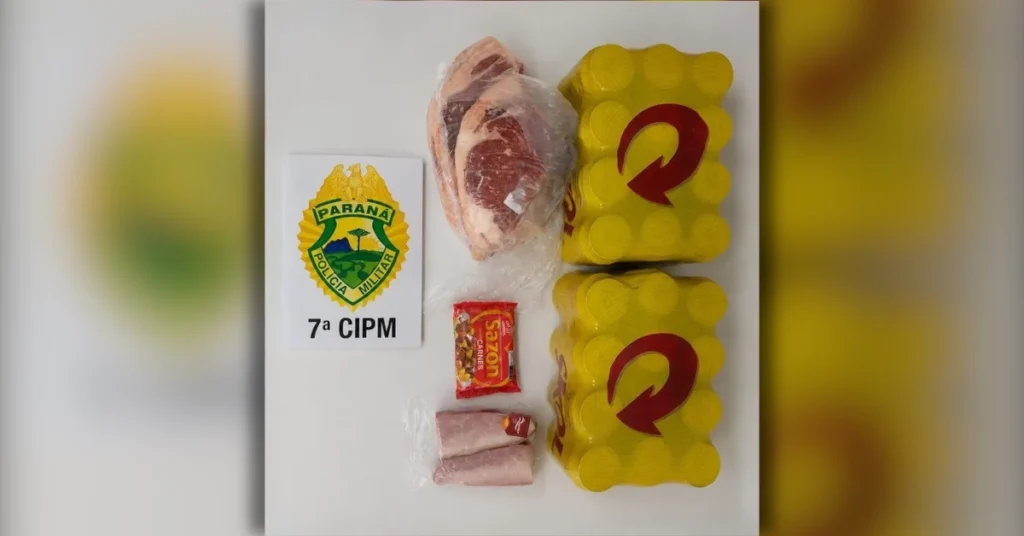 Fachada de viatura da Polícia Militar atendendo ocorrência de golpe em supermercado em Arapongas na Avenida Arapongas
