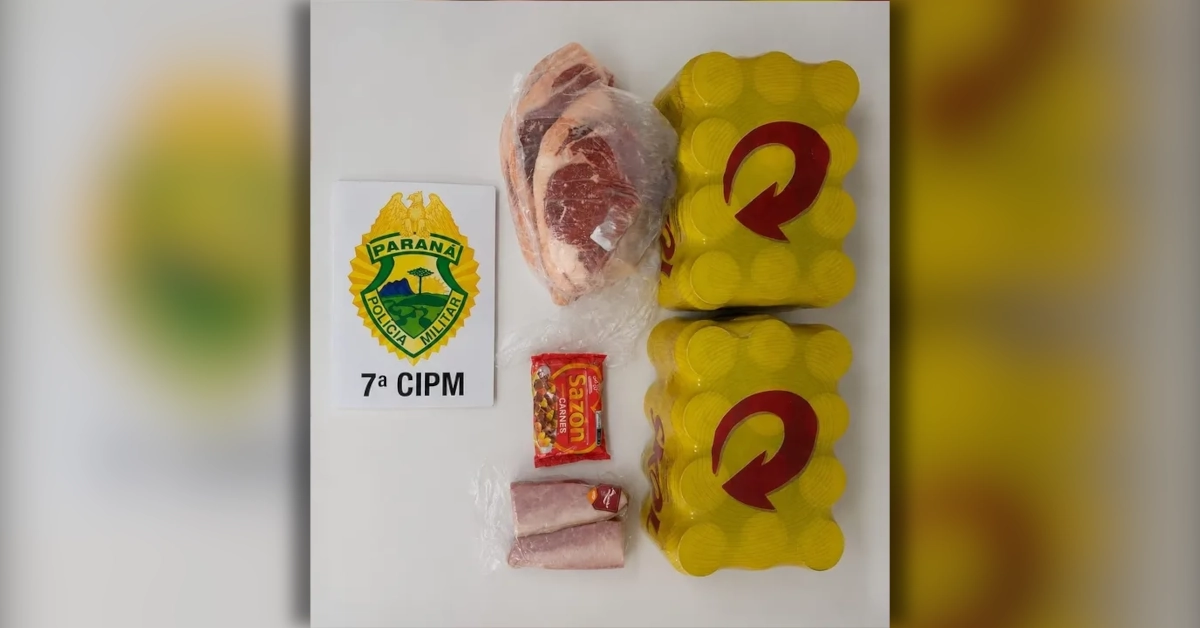 Fachada de viatura da Polícia Militar atendendo ocorrência de golpe em supermercado em Arapongas na Avenida Arapongas